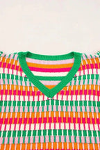 Knitted Sweater Top - Green Multi Flutter Sleeve - Fashionfitz