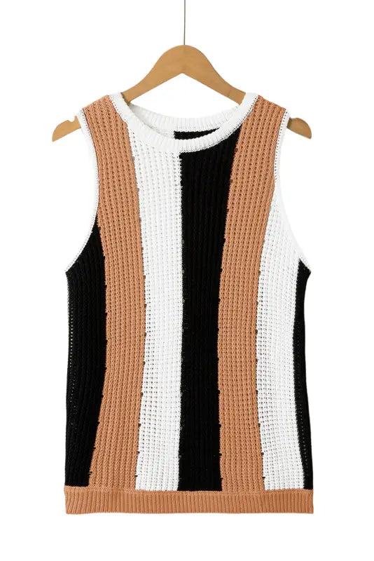 Knitted vest | khaki stripe color block | fashionfitz