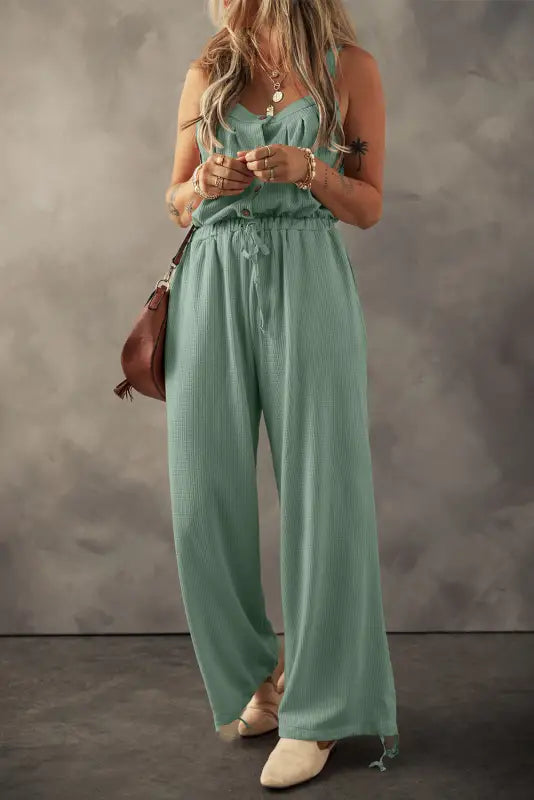 Knotted straps summer jumpsuit - moss green / s / 95% polyester + 5% elastane - jumpsuits