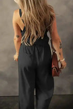 Knotted Straps Textured Drawstring Jumpsuit - Fashionfitz