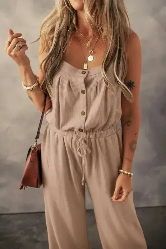 Knotted Straps Textured Jumpsuit - Fashionfitz