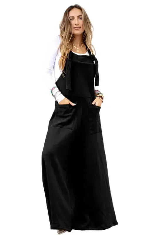 Knotted Straps Wide Leg Jumpsuit - Black - Fashionfitz