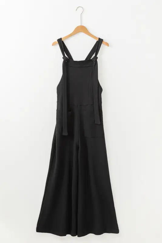 Black knotted straps patch pocket wide leg jumpsuit - jumpsuits & rompers