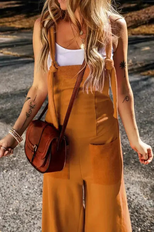 Knotted Straps Wide Leg Jumpsuit - Black - Fashionfitz