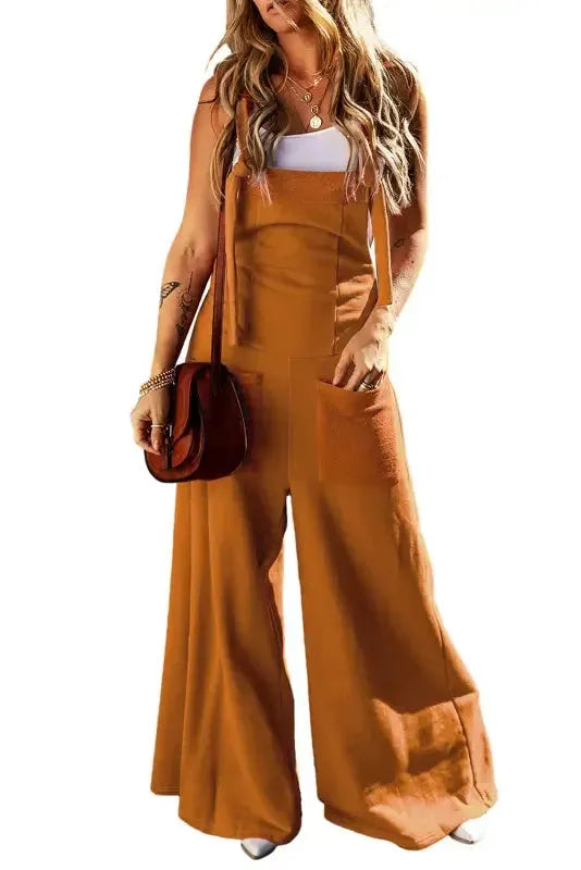 Knotted Straps Wide Leg Jumpsuit - Black - Fashionfitz