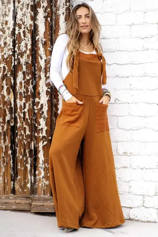 Knotted Straps Wide Leg Jumpsuit - Black - Fashionfitz