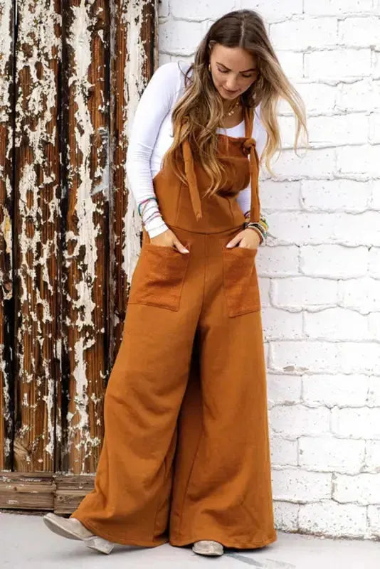 Knotted Straps Wide Leg Jumpsuit - Black - Fashionfitz