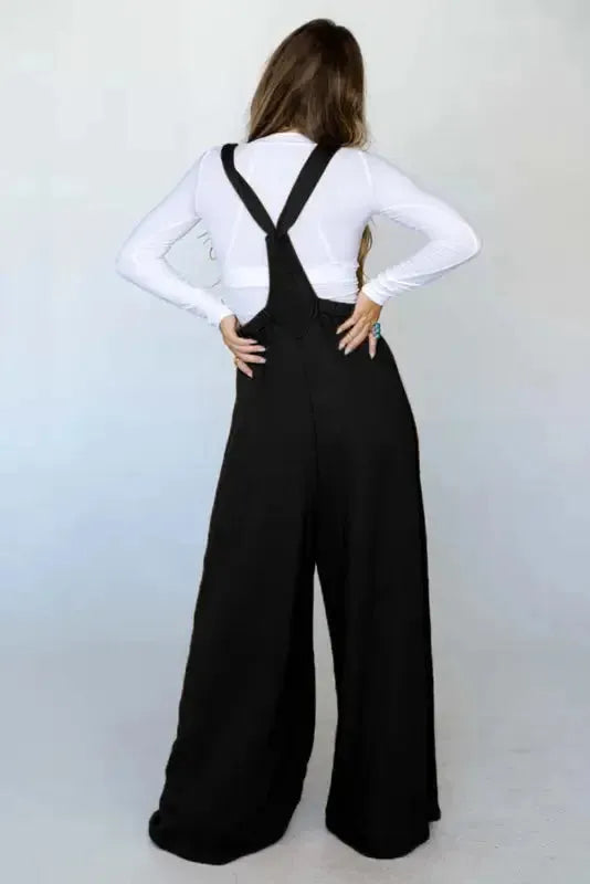 Knotted Straps Wide Leg Jumpsuit - Black - Fashionfitz
