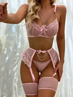 Lace 3 Piece Garter Lingerie Set - Fashionfitz