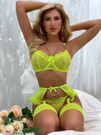 Lace 3 Piece Garter Lingerie Set - Fashionfitz