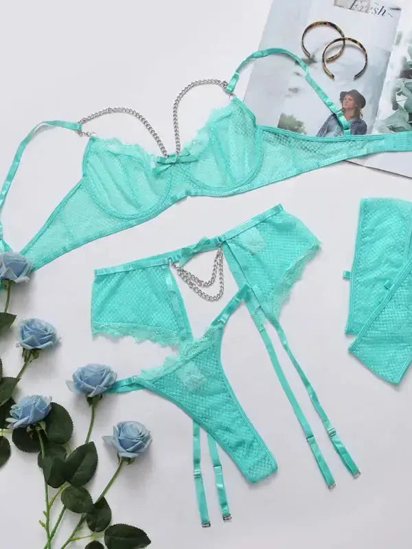 Lace 3 Piece Garter Lingerie Set - Fashionfitz