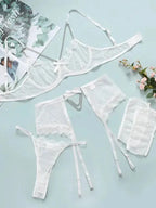 Lace 3 Piece Garter Lingerie Set - Fashionfitz