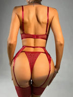 Lace 3 Piece Garter Lingerie Set - Fashionfitz