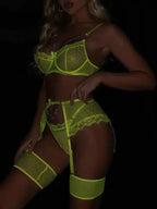 Lace 3 Piece Garter Lingerie Set - Fashionfitz