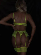 Lace 3 Piece Garter Lingerie Set - Fashionfitz