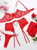 Lace 3 Piece Garter Lingerie Set - Fashionfitz