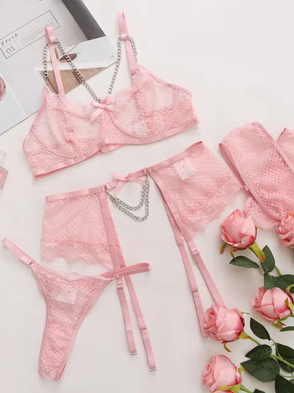 Lace 3 piece garter lingerie set - sets