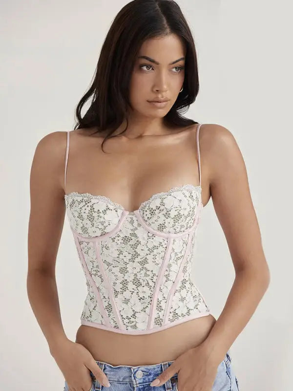 Lace babe cami corset bralette - pink / xs - corsets & bustiers