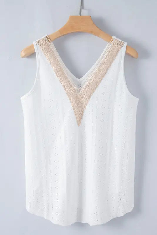 Lace crochet loose fit tank top - tops