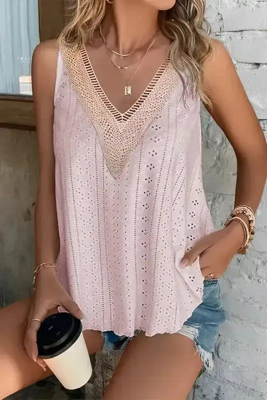 Lace Crochet Loose Fit Tank Top - Fashionfitz
