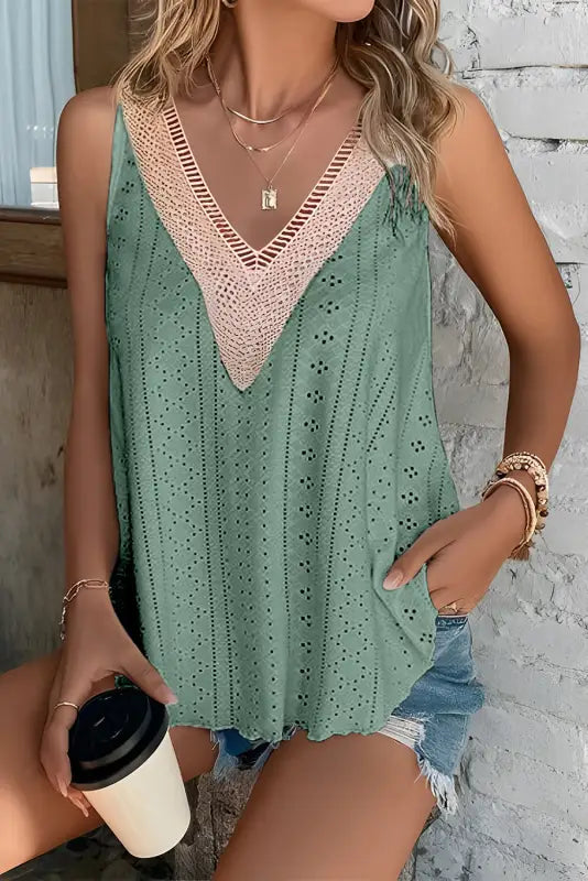 Lace crochet loose fit tank top - tops