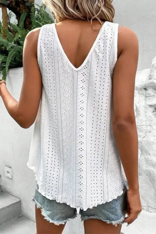 Lace crochet loose fit tank top - tops