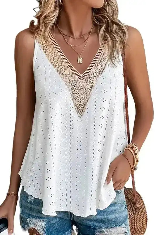 Lace Crochet Loose Fit Tank Top - Fashionfitz