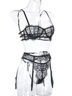 Lace Dreams 3 Piece Garter Set - Lingerie - Fashionfitz