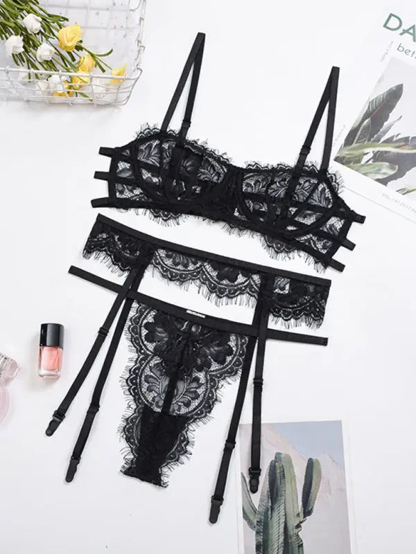 Lace dreams 3 piece garter set - lingerie - sets