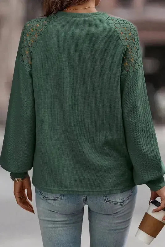 Lace Sleeve Textured Top - Fashionfitz