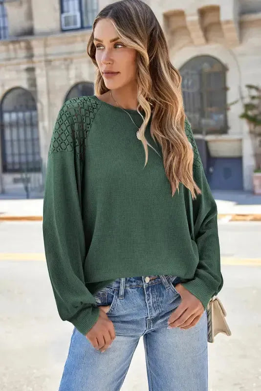 Lace Sleeve Textured Top - Fashionfitz