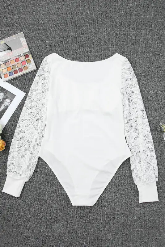 Lace sleeves square neck bodysuit - bodysuits