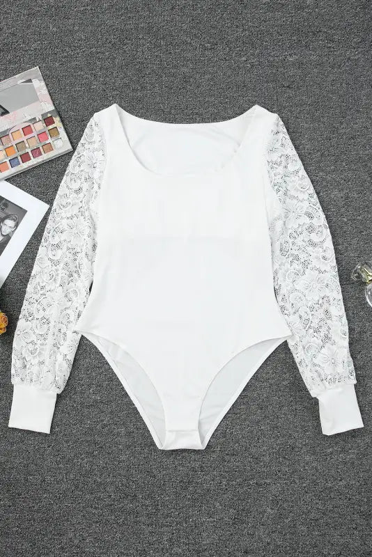 Lace sleeves square neck bodysuit - bodysuits