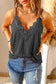 Black lace splicing v neck cami top - tank tops