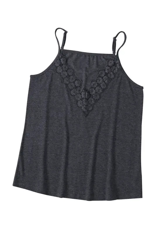 Black lace splicing v neck cami top - tank tops