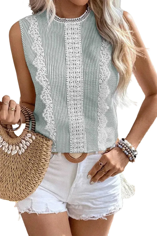 Tank Tops Green Stripe / S / 100%Polyester Lace Stripe Tank Top