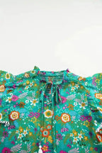 Lace Trim Tropical Floral Blouse - Fashionfitz