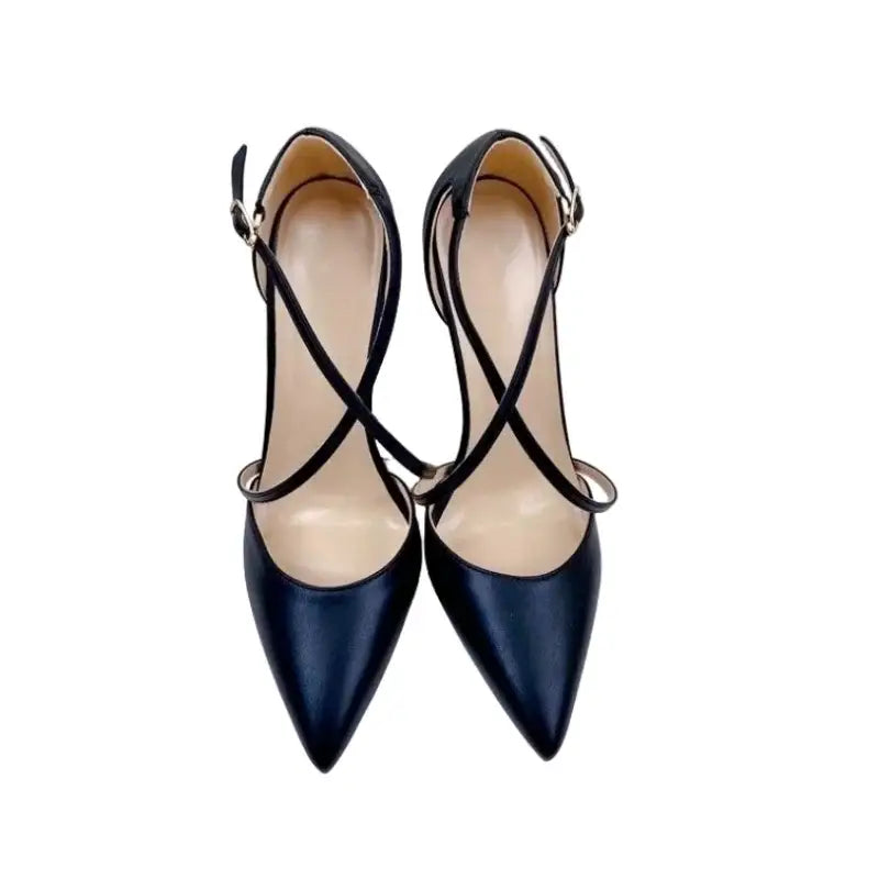 Lacing black high heels stiletto shoes - 12cm / 33 - pumps