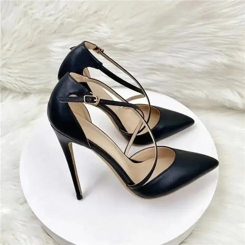 Lacing Black High Heels Stiletto Shoes - Fashionfitz