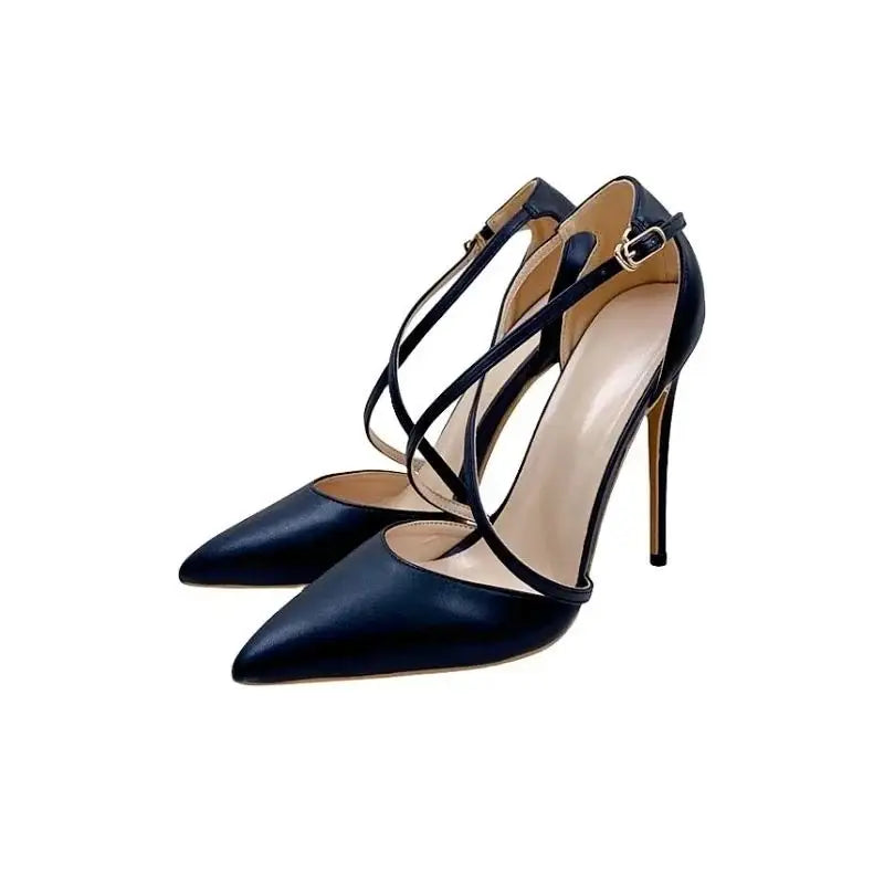 Lacing black high heels stiletto shoes - 8cm / 33 pumps