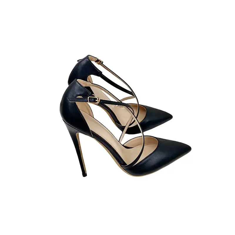 Lacing black high heels stiletto shoes - pumps