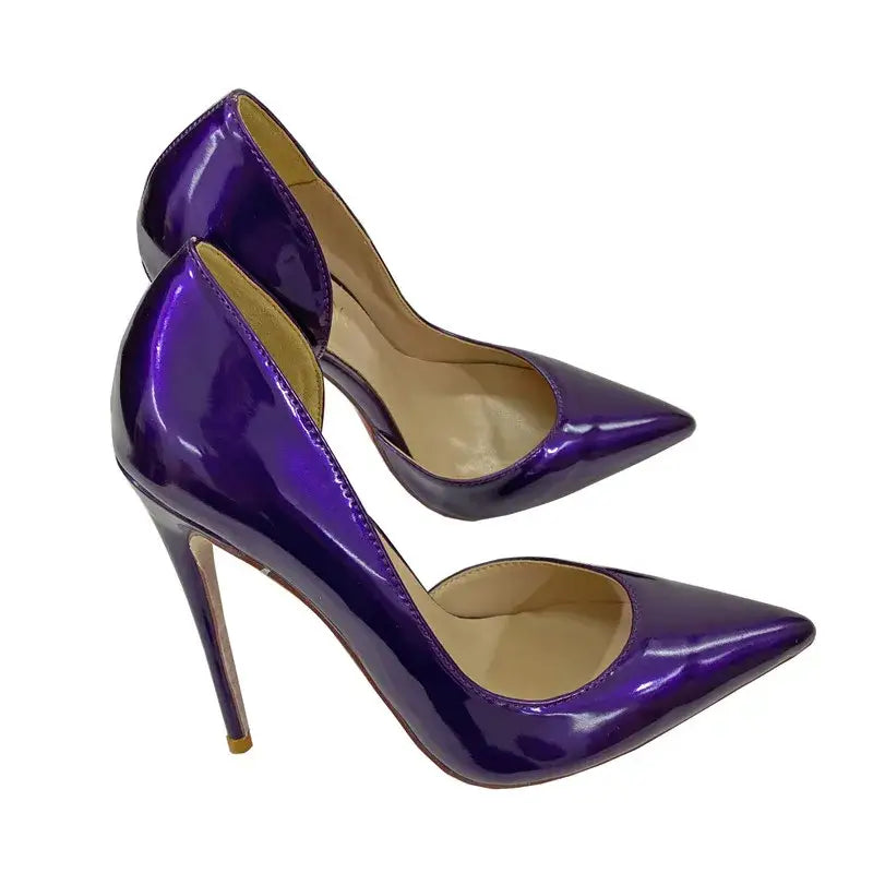 Lacquer leather side air high heels stiletto shoes - purple