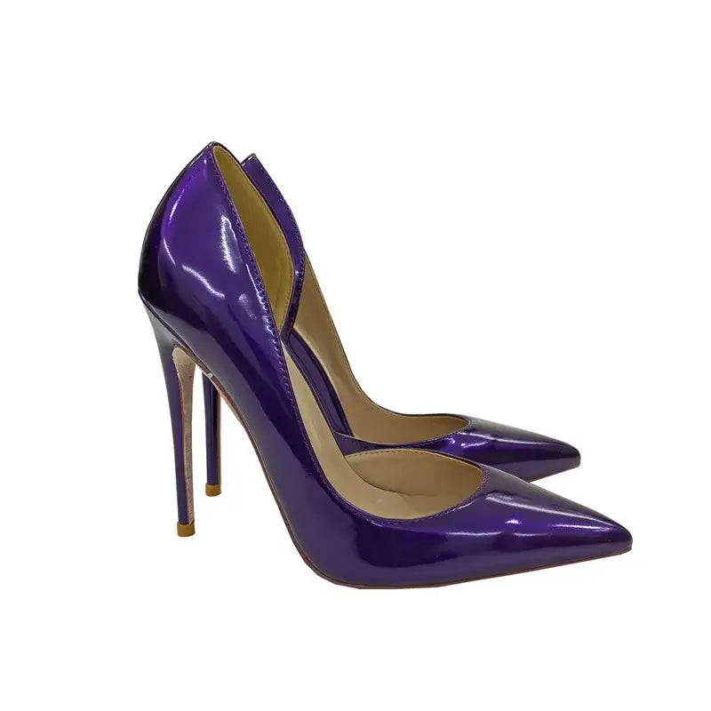 Lacquer leather side air high heels stiletto shoes - purple