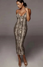 Ladies Sleeveless V-Neck Leopard Print Dress - Fashionfitz