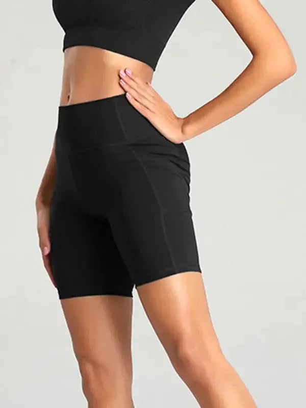 Ladies Stitching Five Point Sports Pocket Tight Fitness High Waist Hip Lifting Cycling Yoga Shorts - Fashionfitz
