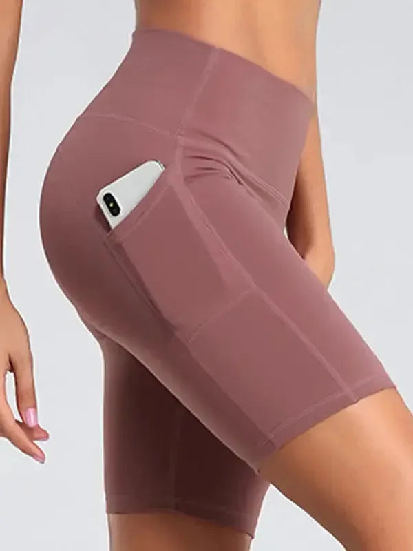 Ladies Stitching Five Point Sports Pocket Tight Fitness High Waist Hip Lifting Cycling Yoga Shorts - Fashionfitz