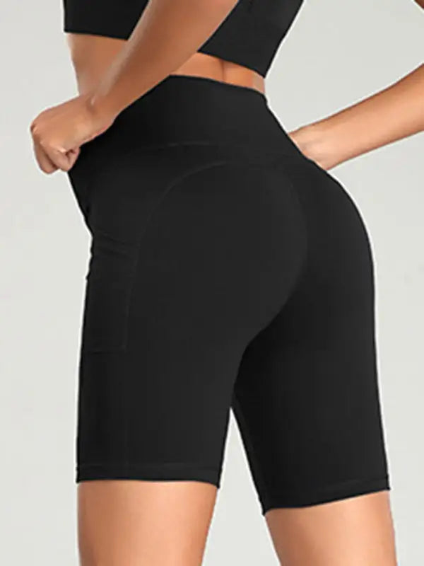 Ladies stitching five point sports pocket tight fitness high waist hip lifting cycling yoga shorts