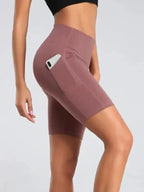 Ladies Stitching Five Point Sports Pocket Tight Fitness High Waist Hip Lifting Cycling Yoga Shorts - Fashionfitz