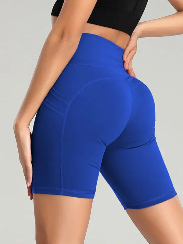 Ladies stitching five point sports pocket tight fitness high waist hip lifting cycling yoga shorts