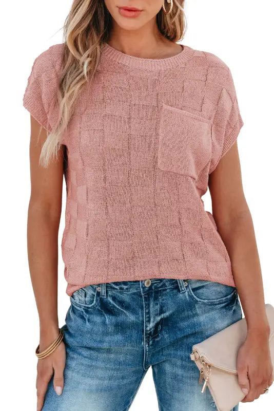 Lattice knit short sleeve sweater | fashionfitz